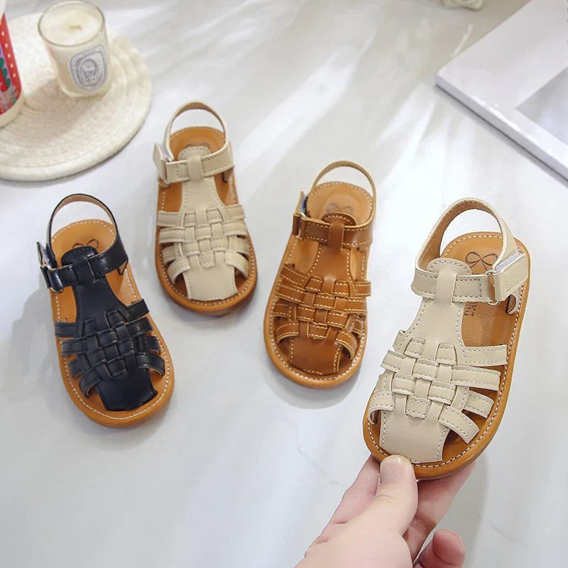 Toddler Sandals for Boys Cut outs Leather Shoes 2026 Summer Brand New Gladiator Sandals Weave Baby Boy Beach Shoes Flats H05096