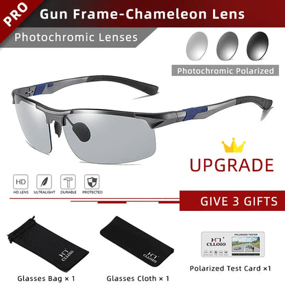 Aluminum Photochromic Sunglasses Men Polarized Day Night Driving Chameleon Glasses Anti-Glare Change Color Sun Glasses UV