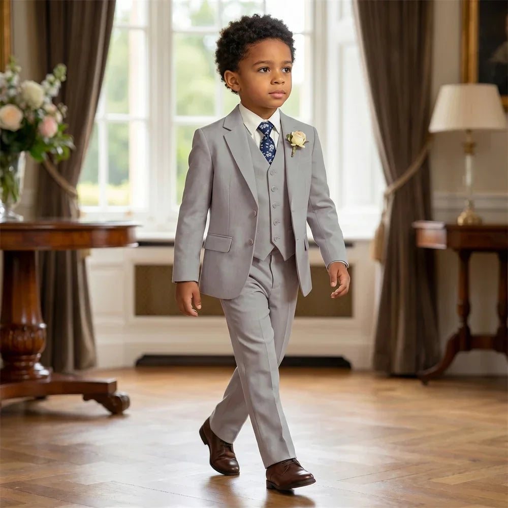 Ship Today Wedding Ring Bearer Page Boy Tuxedo Communion Suit Boy's Formal Linen Suit 4-Piece Jacket Vest Pants Tie Bowtie