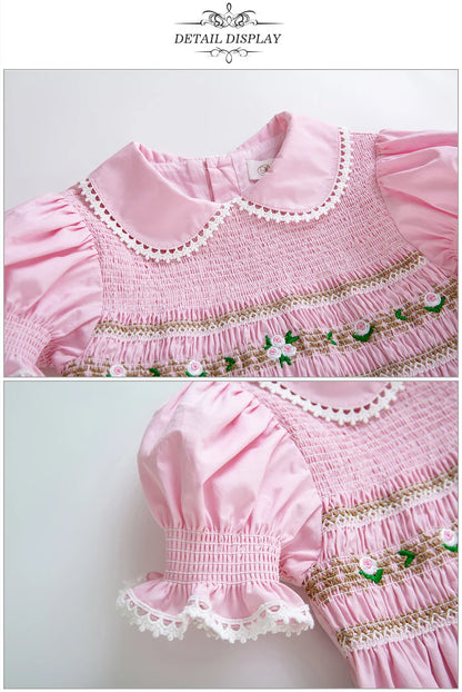 Pettigirl Children Kids Girls Summer Handmade Pink Princess Smocked Birthday Dresses Outfits Gift Size 2 3 4 5 6 8 10 12Y