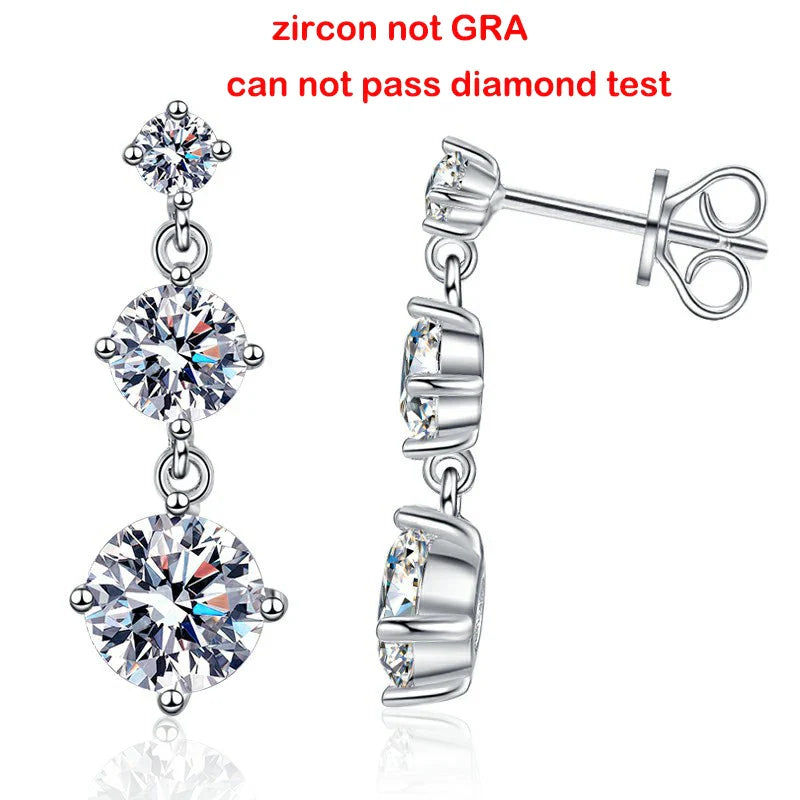 D VVS1 3.2CTTW Certified Moissanite Drop Earrings for Women Lab Diamond Wedding Jewelry 925 Sterling Silver Plated PT950