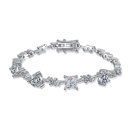 6.07-6.43CTTW Princess Cut Moissanite Tennis Bracelet for Women Full Diamond S925 Sterling Silver Plated Platinum Bangle