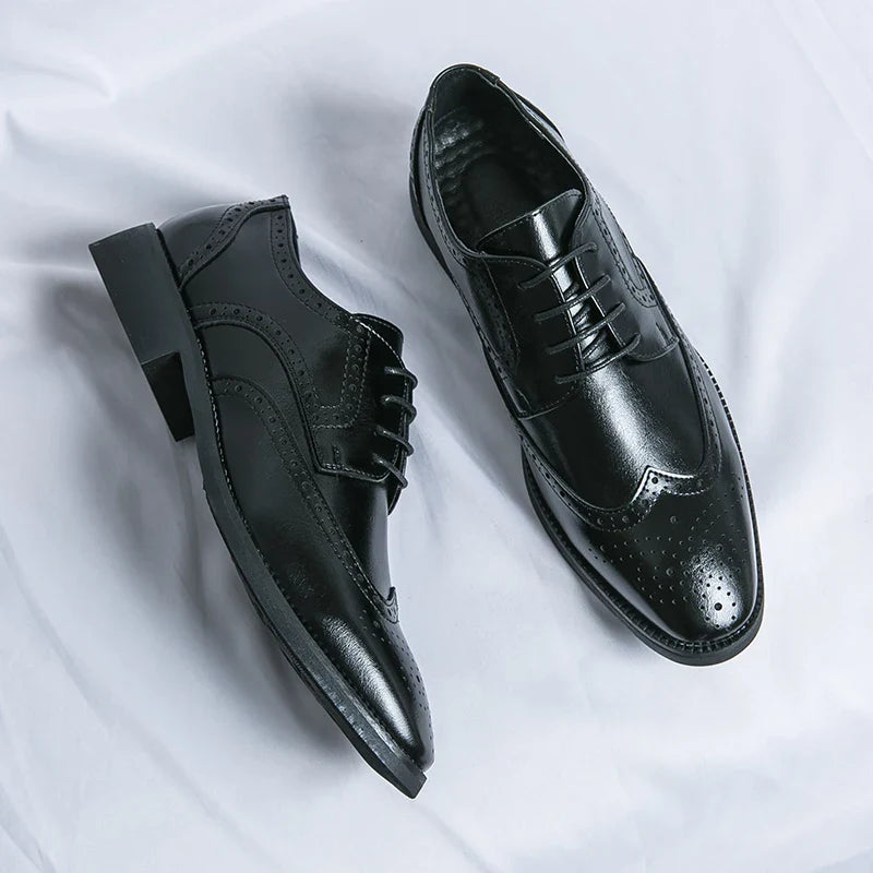 High Quality Height Increase Oxford Dress Shoes Men Genuine Cow Leather Suit Shoes Lift Brogues Wedding Formal Elevator Shoes