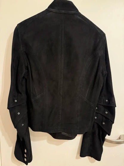 Jaqueta Masculina Preta Streetwear Harajuku Fashion Folgada Motoqueiro Gótico Punk Plissada Manga Longa Casaco Outono Inverno