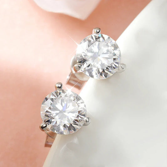 3 Claws 0.3-2CT Certified Moissanite Stud Earrings for Women Sparkling Lab Diamond Earring Sterling Silver 925 Plated 18K