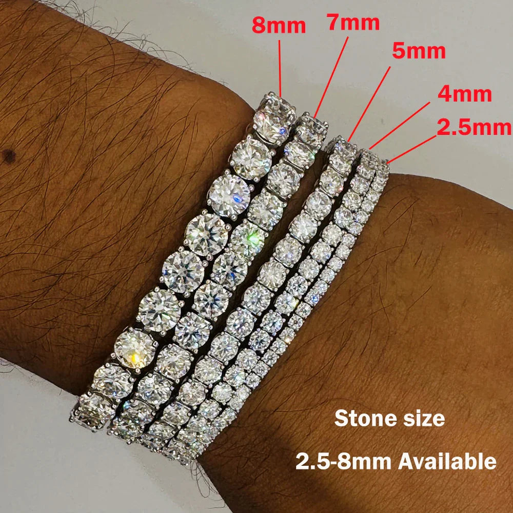 8mm Big Moissanite Diamond Tennis Bracelet for Women Men S925 Silver Plated 18k Yellow/White Gold BangleCertified Certificates