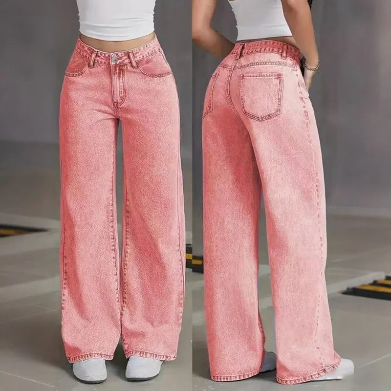 Women'S Straight Leg Jeans High Waisted Casual Wide Leg Pants