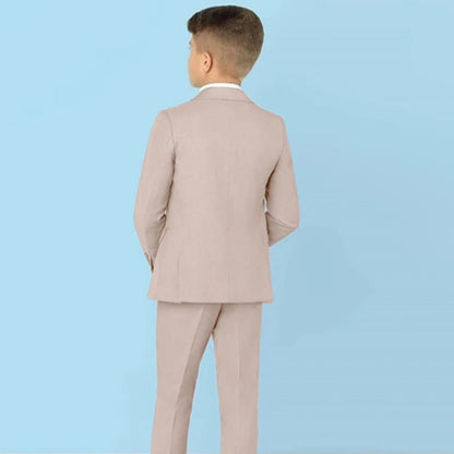 Fast Ship New Year Celebration Beige Tone Boys Suit Set Including Blazer Pants 4PCS Kids Tuxedo Set From 3 to 14 Years Outfit