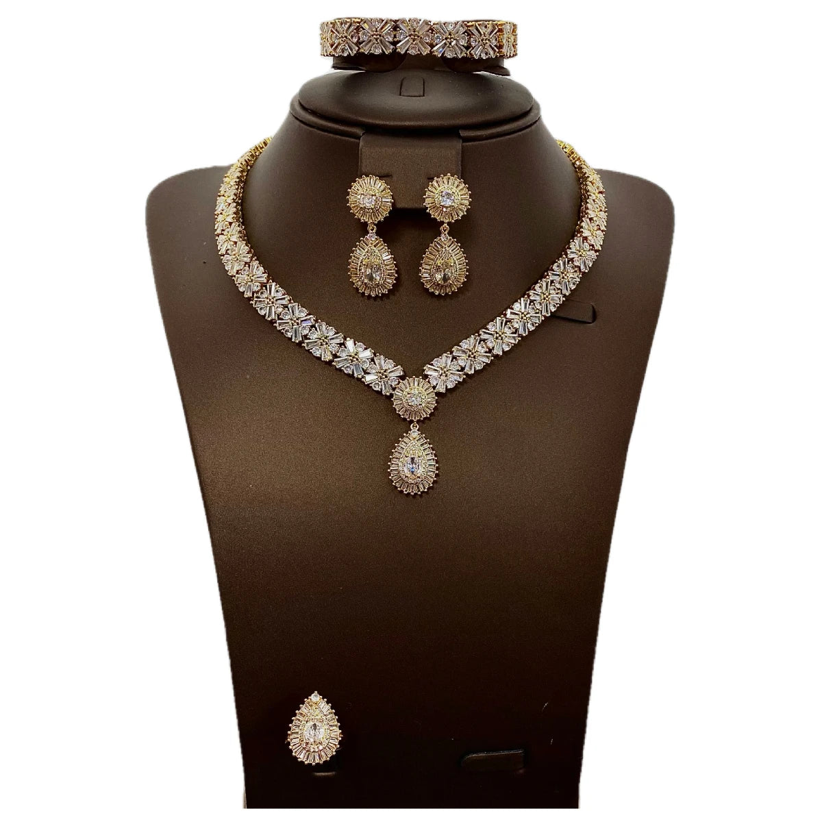 Luxury Wedding Indian Bridal Jewelry Sets Women Snowflakes Cubic Zirconia 4 pcs Necklace Earrings for Women