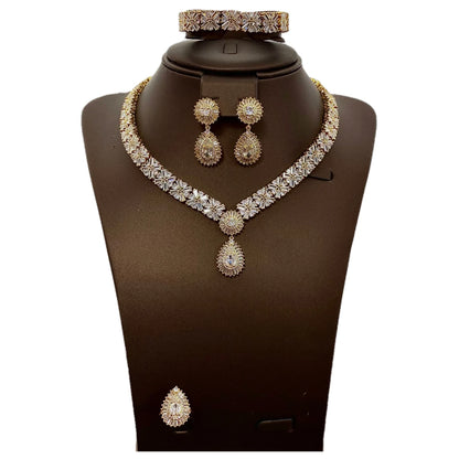 Luxury Wedding Indian Bridal Jewelry Sets Women Snowflakes Cubic Zirconia 4 pcs Necklace Earrings for Women