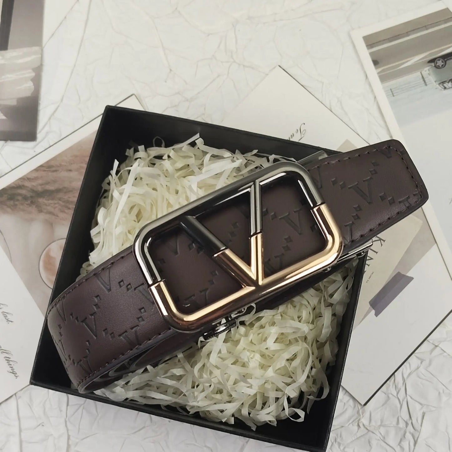 2026 Luxury Designer Belt for Men – Letter Pattern, High-Quality Leather, Metal Buckle, Business & Casual Wear