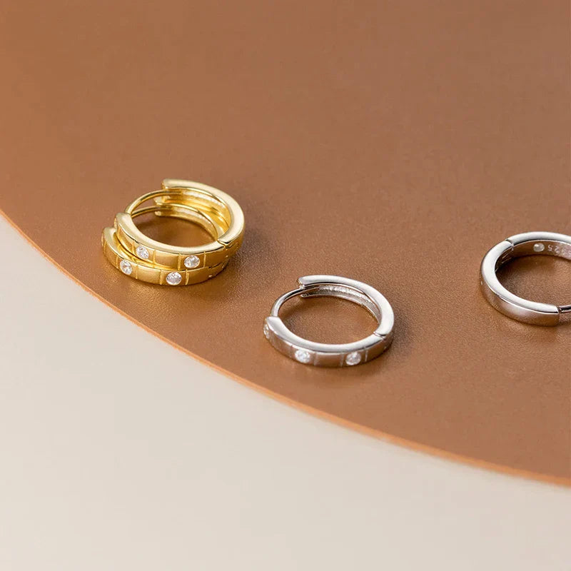 925 Sterling Silver Statemnet Gold Plaid Simple Huggies Ear Buckles Elegant French Piercing Hoop Earring for Women Jewelr