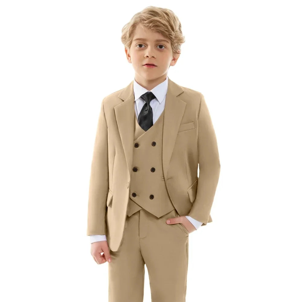 Casual Smart Kids Suit Set 4 Pieces 3 Colors Available Notched Lapel Comfortable Long Sleeved Boys Tuxedo Plus Size 3-14T