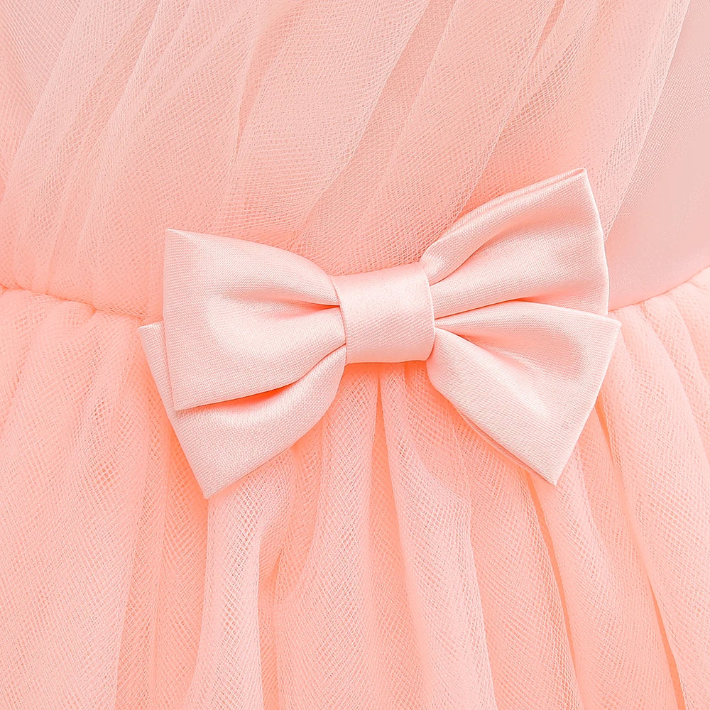 Summer Bow Bridemaid Party Girls Dresses Elegant Tulle Birthday Wedding Princess Dress for Girl New Years Prom Christmas Costume