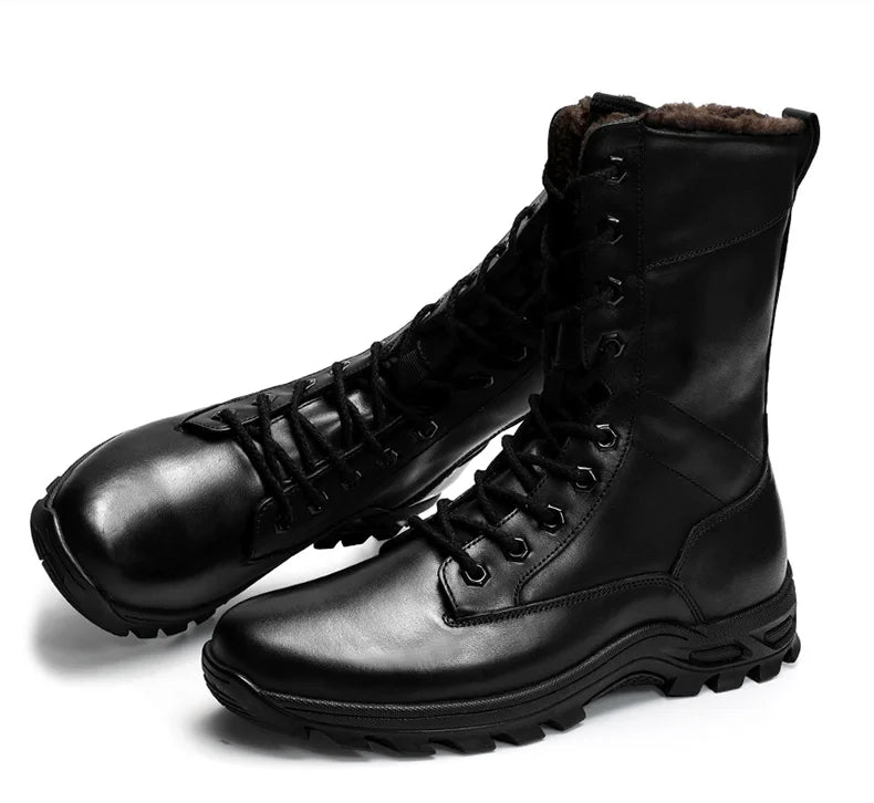 High Top Style Snow Boots Men Warm Men Lace Up Tactical Boots Brand Fashion Winter Ankle Boots Leather Outdoor Footwear