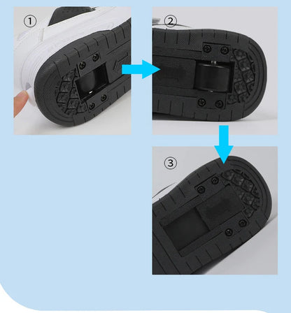 Autumn 2025 Kids Walking Shoes Detachable Double Wheel Roller Skates Boy Leather Student Shoe Four Wheeled Children Shoes Girl