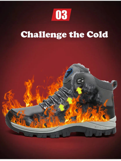 Men's Winter Snow Boots High Top Waterproof Sneakers Warm Plush Climbing Boots Plush Leisure Multi-Function Mountaineering Shoe