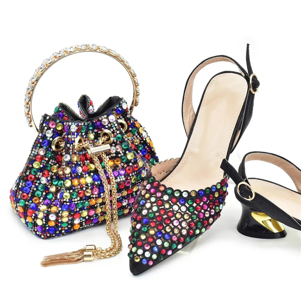 Women's PU Leather Dress Pump and Handbag Set