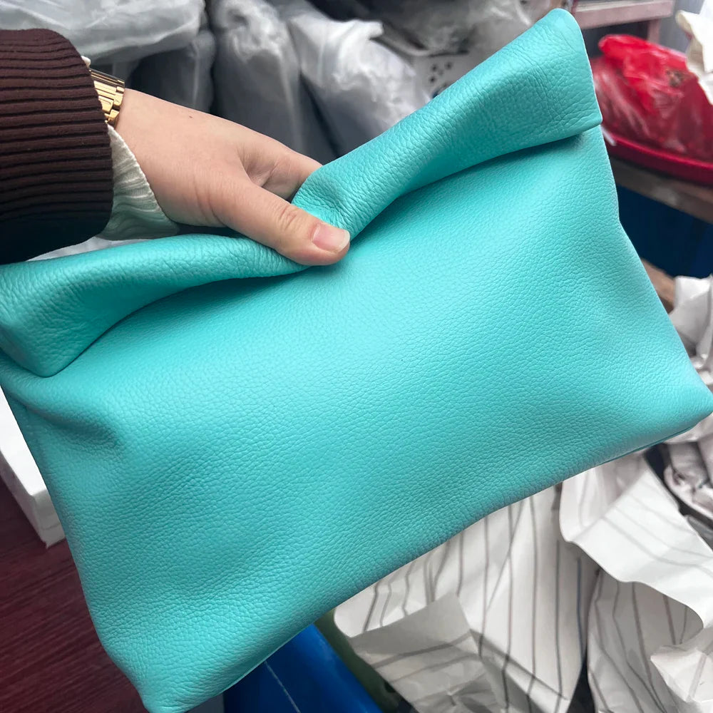 Leather Cowhide Handbag High Quality Leather Women's Foldable Designer Handbag Simple Magnet Handle Bags