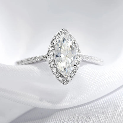 1CT Marquise Cut Certified Moissanite Rings for Women Simulated Diamond Wedding Band S925 Sterling Silver Jewelry