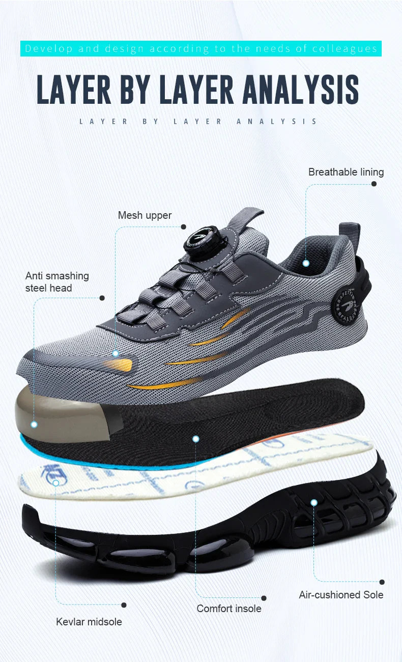 Rotating Button Safety Shoes Men Anti-smash Anti-puncture Work Shoes Fashion Men Sport Shoes Security Protective Boots 36-50