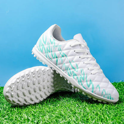 Men Women Kids Youth TF Turf Soccer Cleats PU+Fabric Upper Rubber Sole Non-Slip Wear-Resistant Training Shoes
