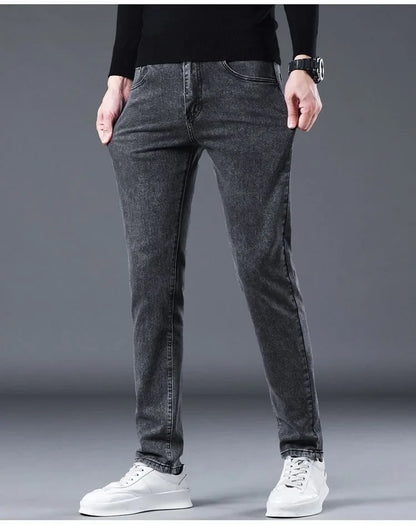 2023 Spring and Autumn New Classic Fashion Solid Color Elastic Small Legs Men's Casual Slim Comfortable Breathable Jeans 28-36