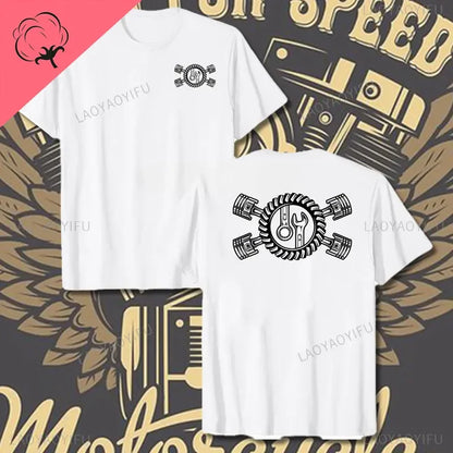 Crossed Pistons Mechanic Garage Engine Graphic T-shirt Summer Cool Men Cotton Tee Shirt All-Match Hipster Streetwear Man T-shirt