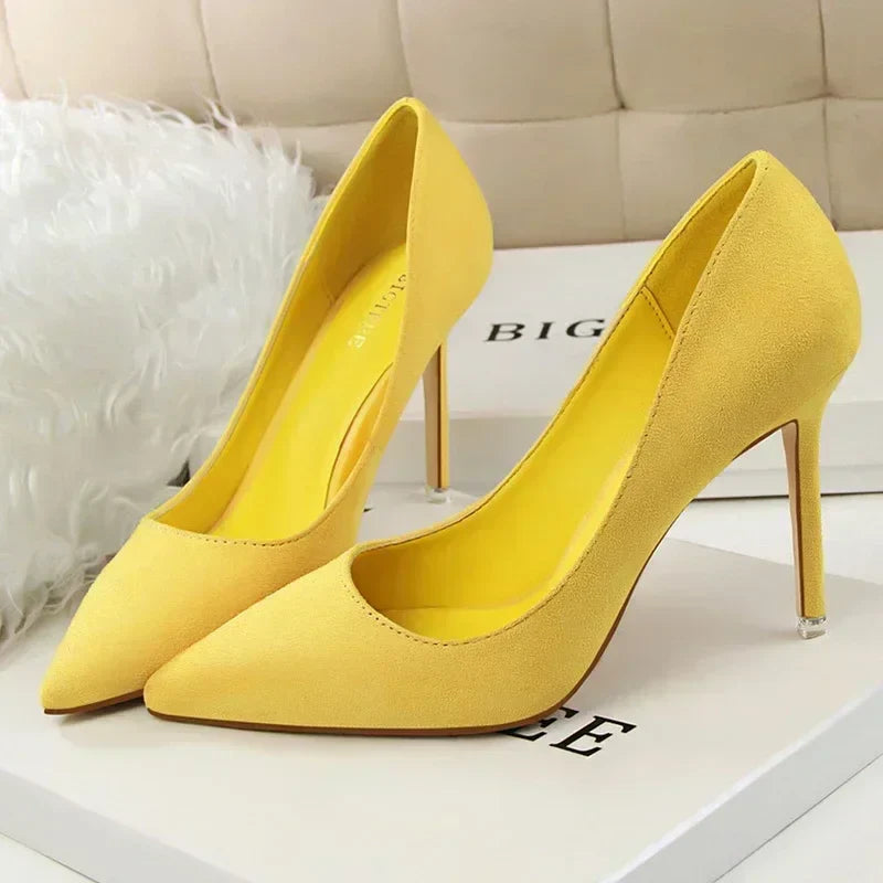 Women 9cm High Heels Daily Party Colorful Suede Pumps Female Scarpins Stiletto Evening Banquet Red Yellow Shoes Plus Size 34-43