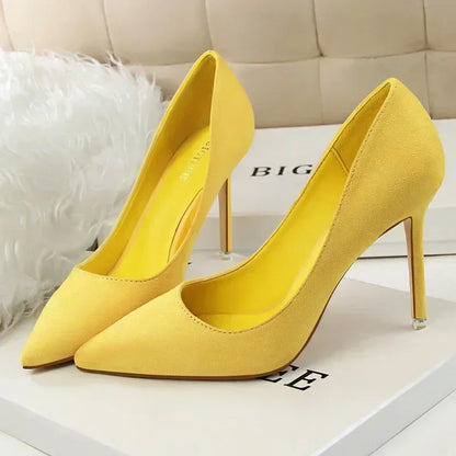 Women 9cm High Heels Daily Party Colorful Suede Pumps Female Scarpins Stiletto Evening Banquet Red Yellow Shoes Plus Size 34-43