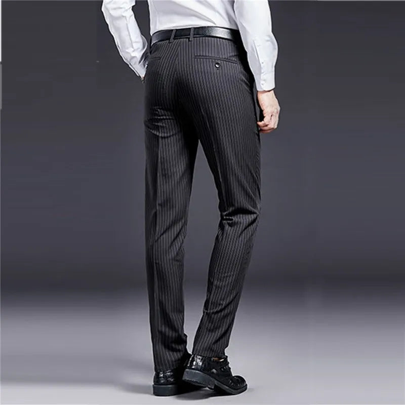 High Quality Men Suit Pants Smart Casual Office Trousers Business Pants For Men Wedding Party Dress Trousers Mens Stripe Pants