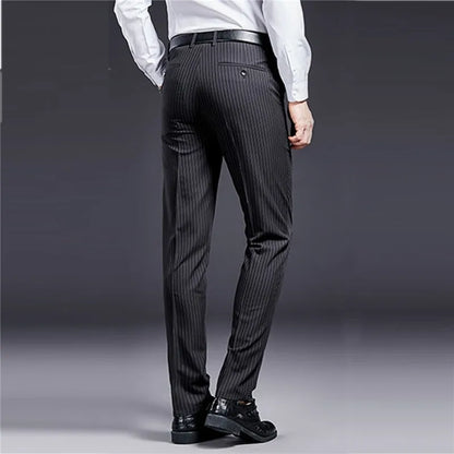 High Quality Men Suit Pants Smart Casual Office Trousers Business Pants For Men Wedding Party Dress Trousers Mens Stripe Pants
