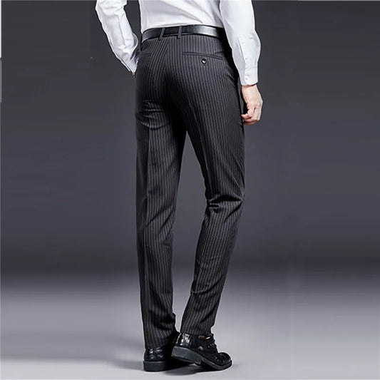 High Quality Men Suit Pants Smart Casual Office Trousers Business Pants For Men Wedding Party Dress Trousers Mens Stripe Pants