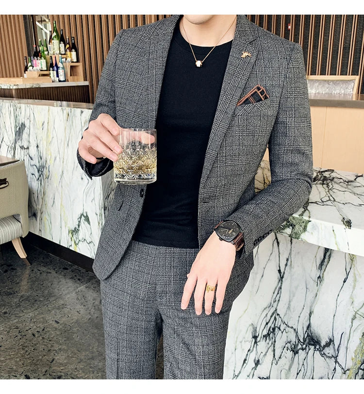 Men's Slim Fit Business Suit High Quality Boutique Fashion Two-Piece Set Handsome Trend Banquet Four Seasons Trousers Included