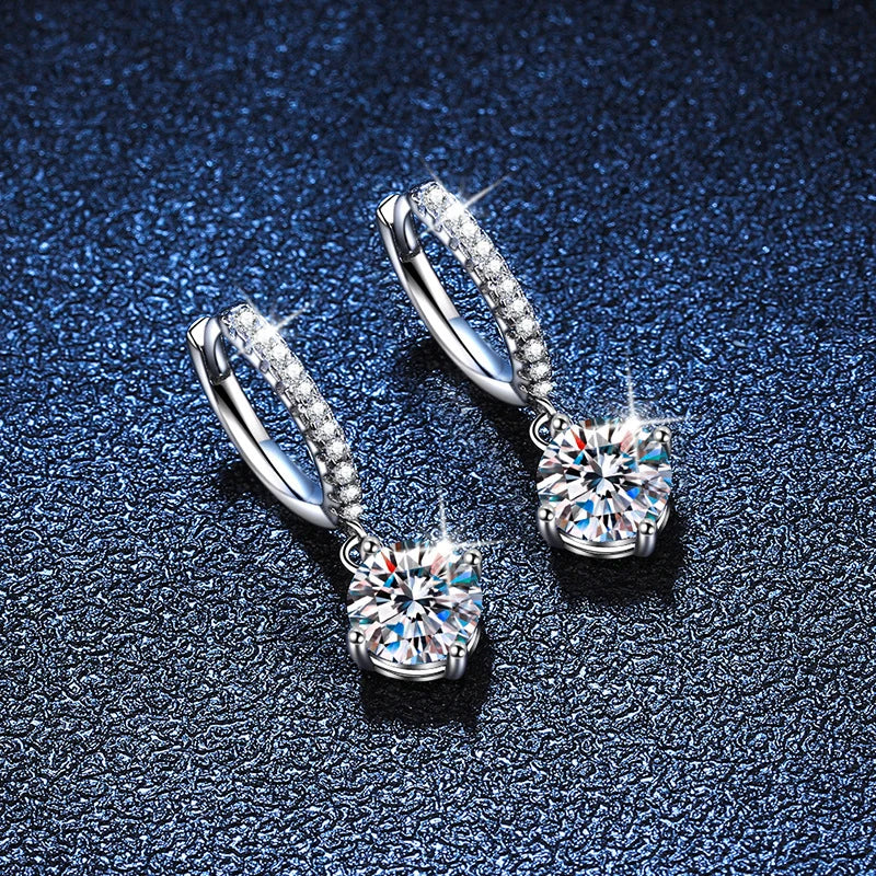 0.5ct 1ct S925 Sterling Silver Moissanite Drop Earrings Trendy Luxury Designer Earing for Women Gift With Certificate