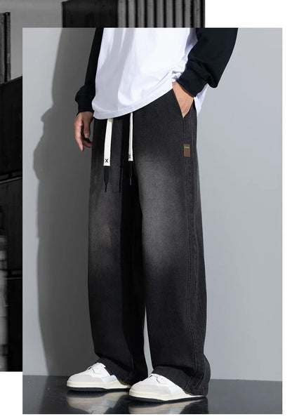 Autumn New Wide Leg Washing Jean Pants Men Trousers Neutral Solid Color Loose Casual Straight Outdoor Fashion Pants Big Size 8xl