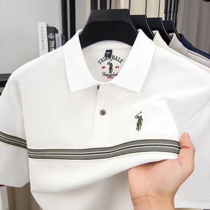 Designer brand silk cotton short sleeve polo shirt summer Paul Pony embroidered striped design T-shirt business casual men's top