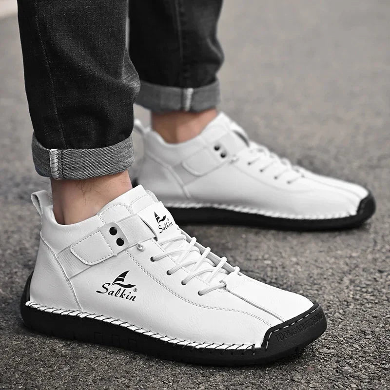 Handmade Leather Casual Men Shoes Design Sneakers Man Breathable Leather Shoes Men Ankle Boots Outdoor