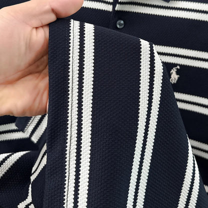 2026 New Men's Summer Short Sleeved Lapel Striped Polo Shirt, Business Casual Cool T-shirt