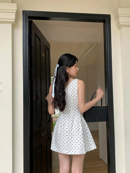 French Black Sleeveless Mini Dress Women Summer Slim Fit A-Line One-Shoulder Strap Dress Petite Elegant Casual Vacation Outfit