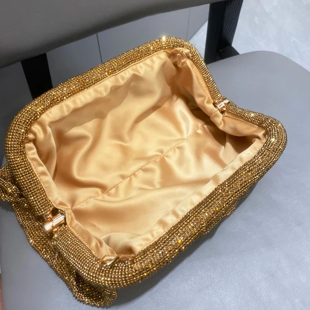 Shiny Rhinestones Handmade Evening Clutch Bags New Folds Purses and Handbags Luxury Designer Wedding Party High Quality