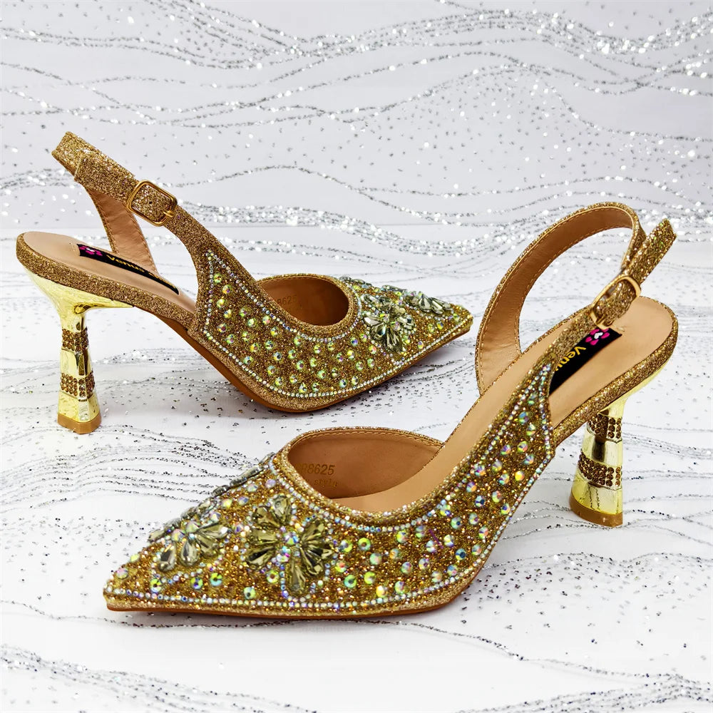 Women's Purple High Heel Party Shoes & Rhinestone Handbag Set - Italian Design for Weddings & Special Occasions