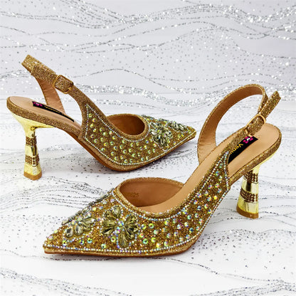 Women's Purple High Heel Party Shoes & Rhinestone Handbag Set - Italian Design for Weddings & Special Occasions