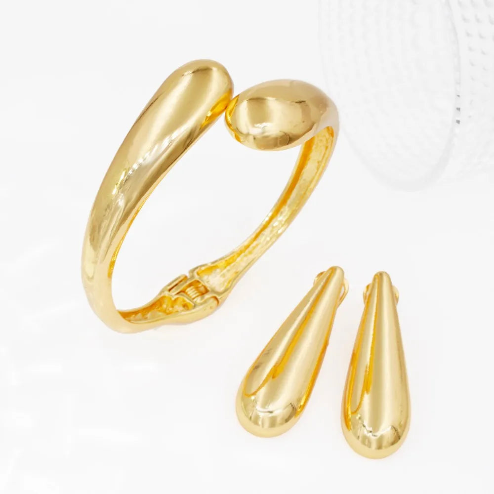 2025 New Exaggerate Jewelry Set Gothic Water Drop Cuff Bangle Ring Chic Smooth Metal Large Necklace Earrings Wedding Gift