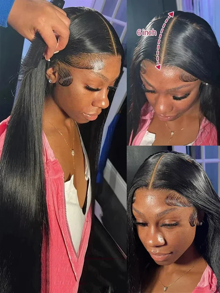 40 46 50 Inch Raw 13x6 HD Transparent Bone Straight Lace Frontal Human Hair Wigs 200 Density 360 Full Lace Front Human Hair Wig