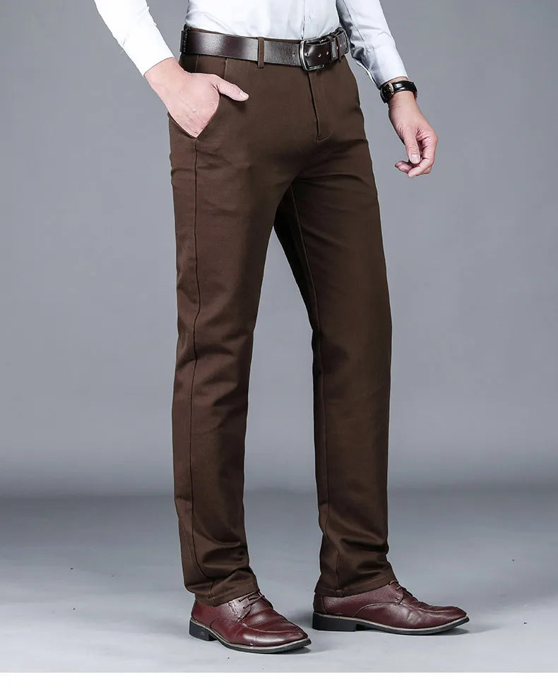 Business Men's 98% Cotton Straight Casual Pants Plus Size Loose Stretch Autumn Winter Office Trousers Classic Male Clothing