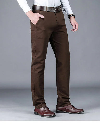 Business Men's 98% Cotton Straight Casual Pants Plus Size Loose Stretch Autumn Winter Office Trousers Classic Male Clothing