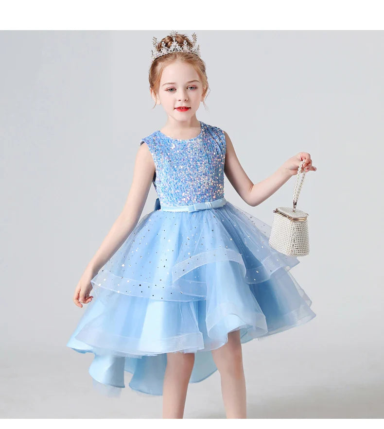 Summer Sequin Lace Tuxedo Wedding Dress for girls 3-13 years old Sleeveless fluffy Mesh gauze Doveark brand