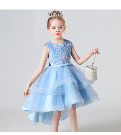 Summer Sequin Lace Tuxedo Wedding Dress for girls 3-13 years old Sleeveless fluffy Mesh gauze Doveark brand