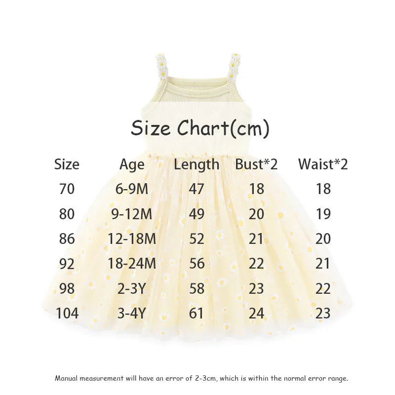 Korean Style Girls' Summer Dress 0-4Y Cute Baby Children's Little Daisy Suspender Mesh Dress Kid's Clothing